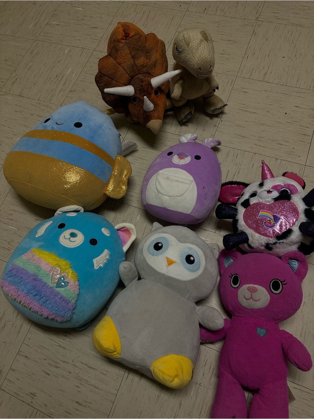 Squishmallows Plush Lot - Blue, Yellow, Purple, Gray, Pink, Teal, Brown